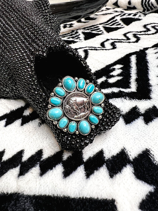 Turquoise Buffalo Nickel Cuff Ring