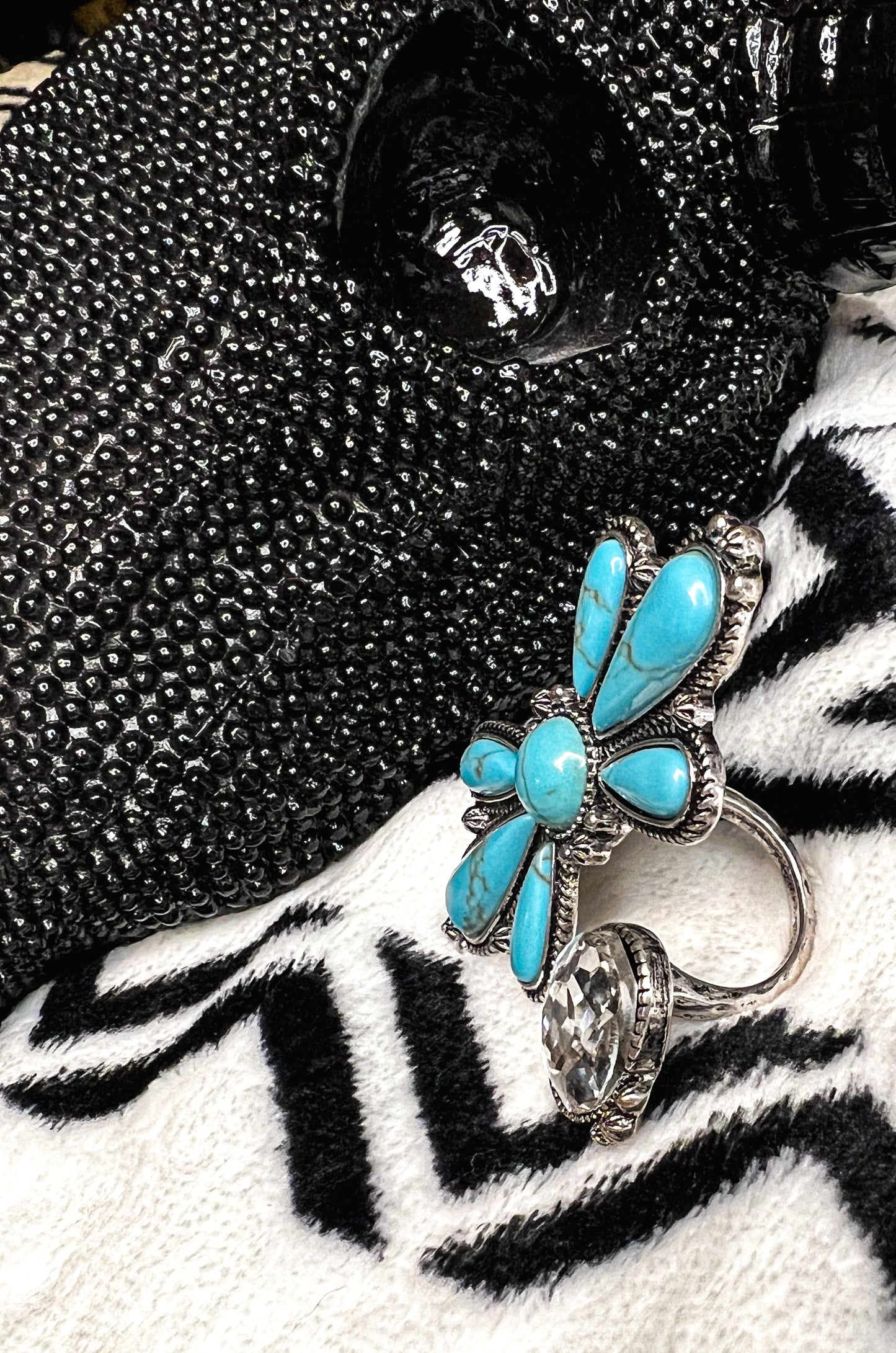 Flower Turquoise Cuff Ring