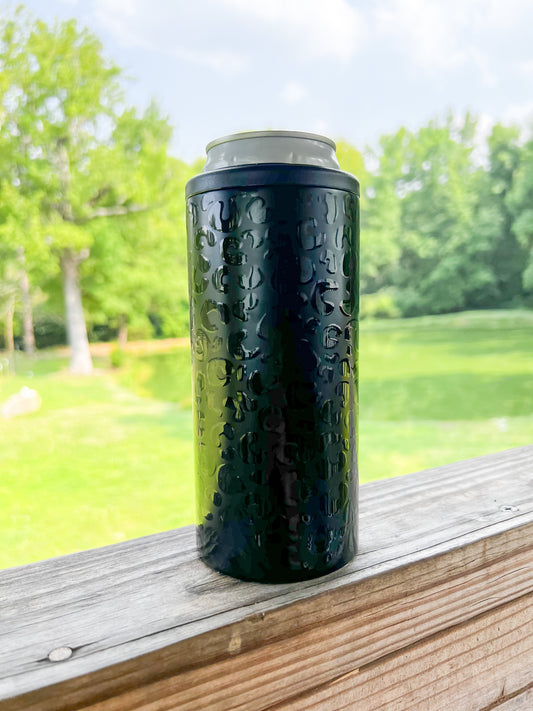 Black Leopard Stainless Steele Slim Can Koozie