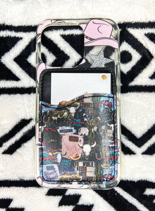 Cowboy Collage Stick On Phone Card Holder