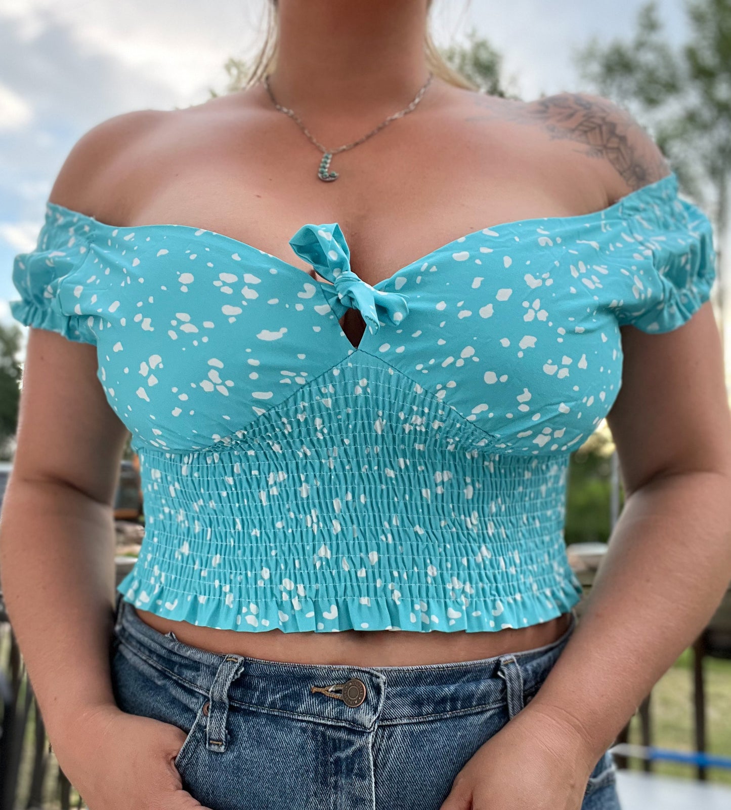 Blue Polk a Dot Top