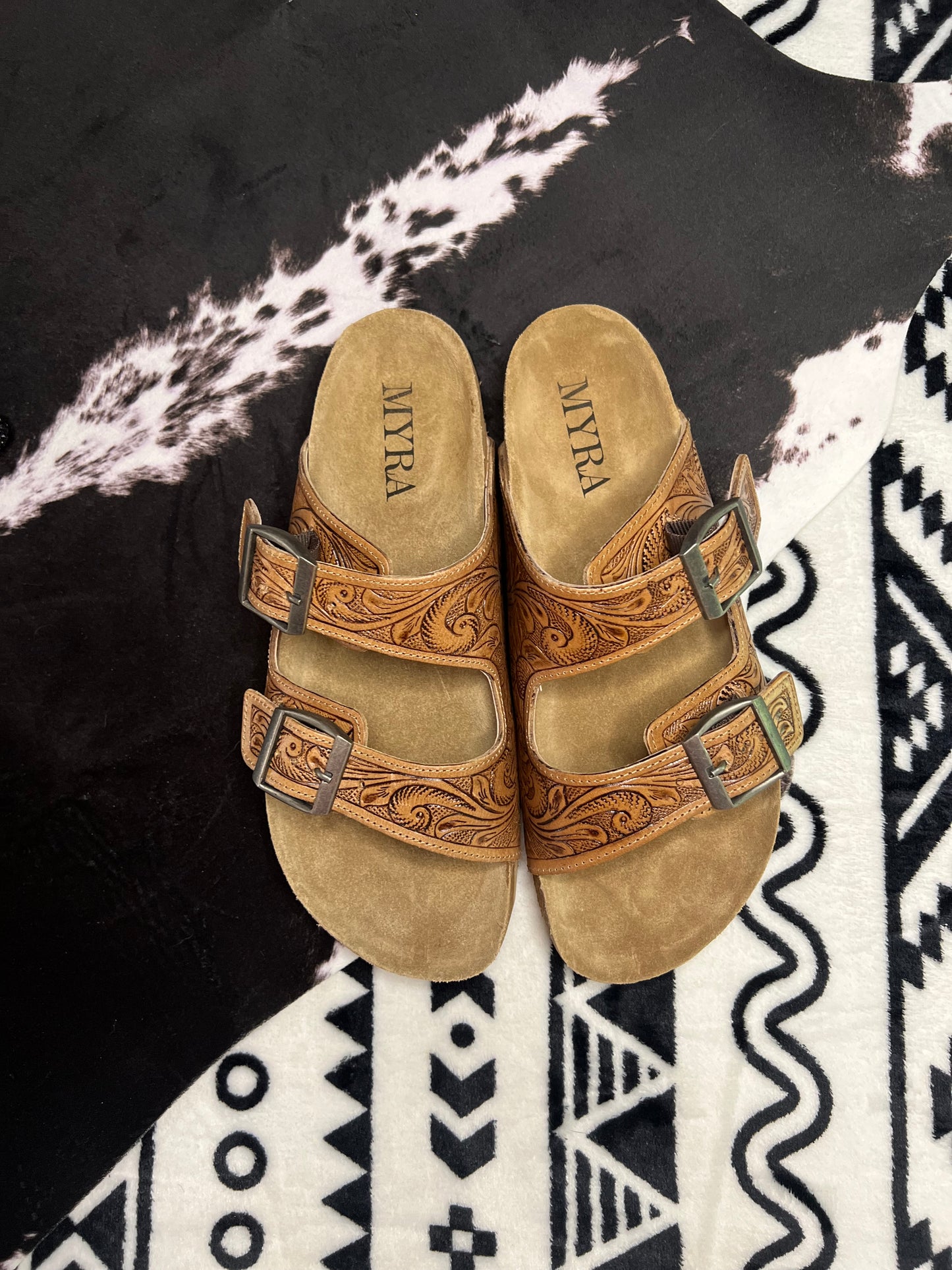 Myra Footo Western Hand-Tooled Sandals