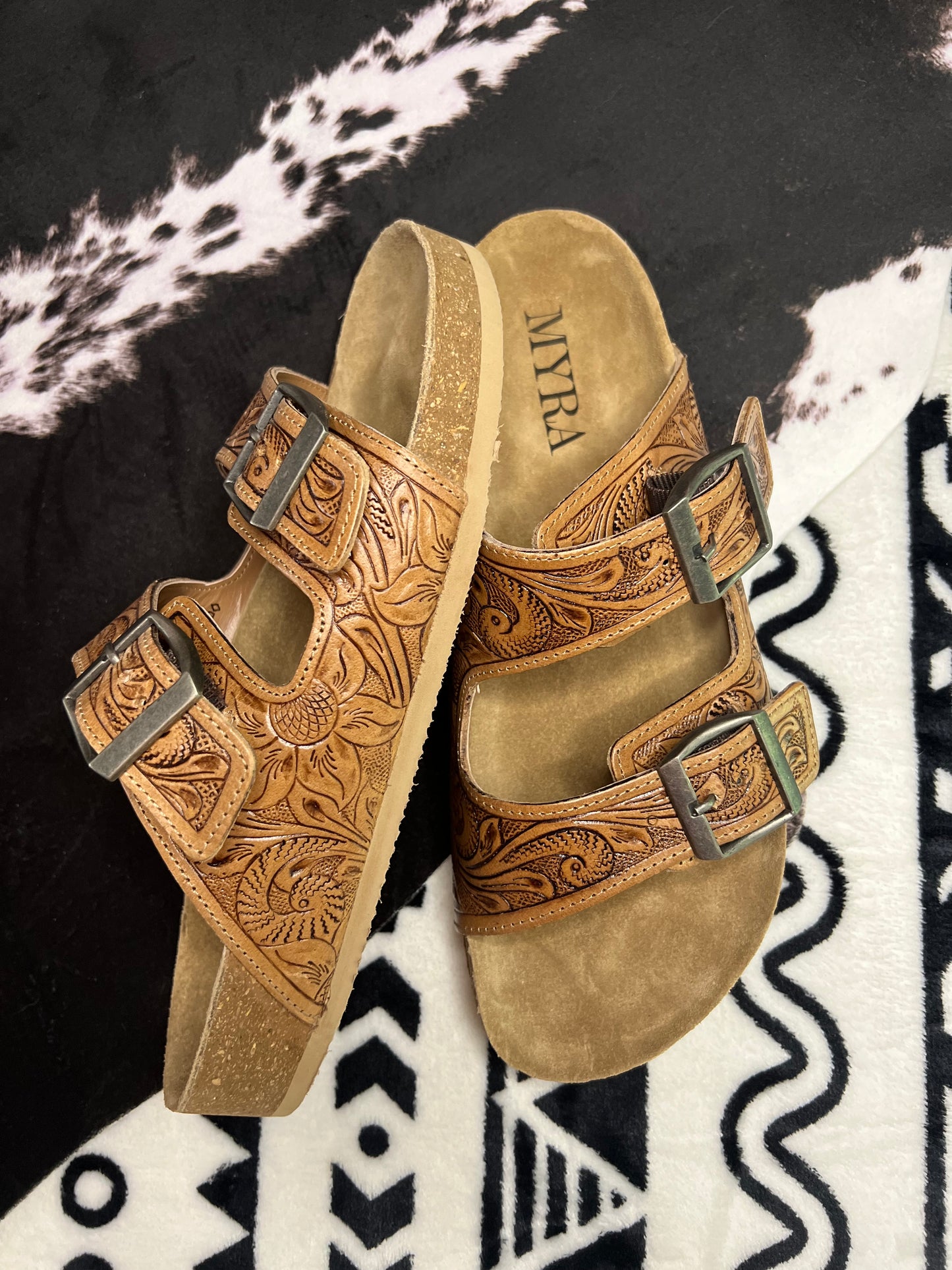 Myra Footo Western Hand-Tooled Sandals