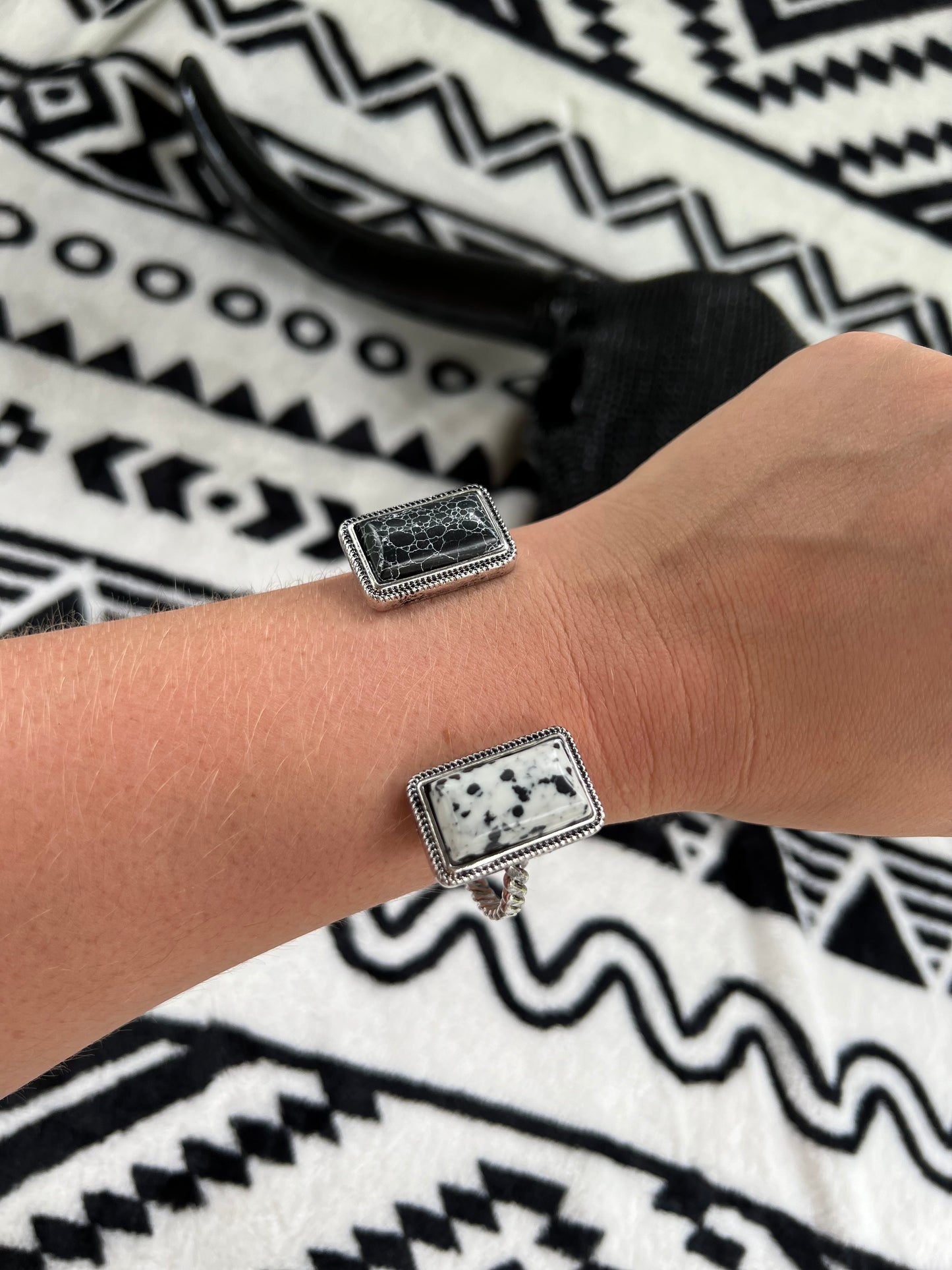 Black and White Double Rectangle Cuff Bracelet