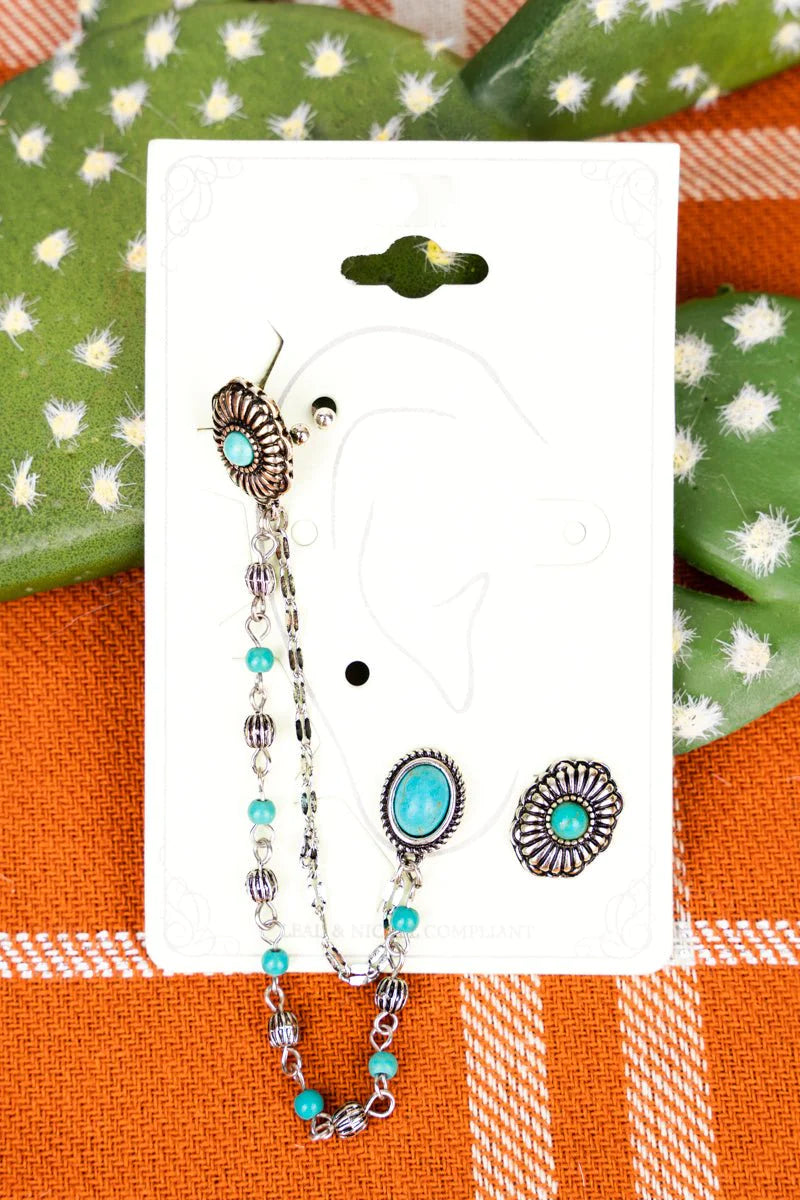 Concho Mismatched Earrings with Cuff