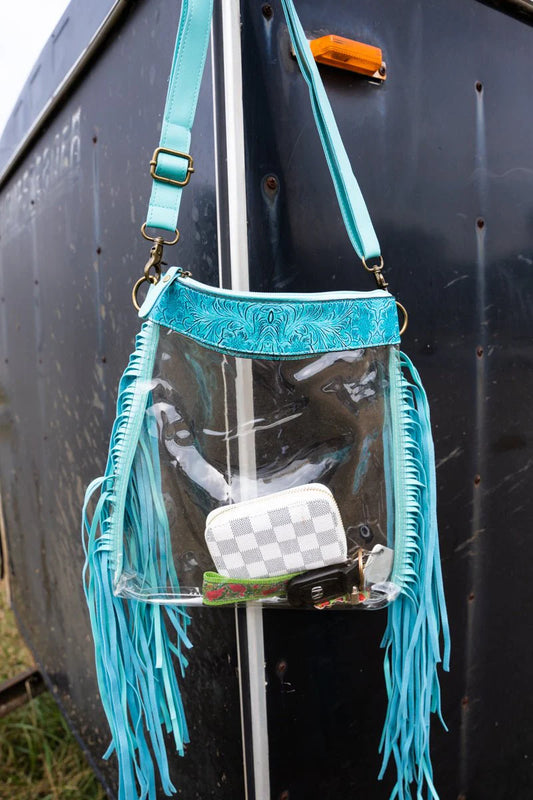 Turquoise Fringe Clear Purse